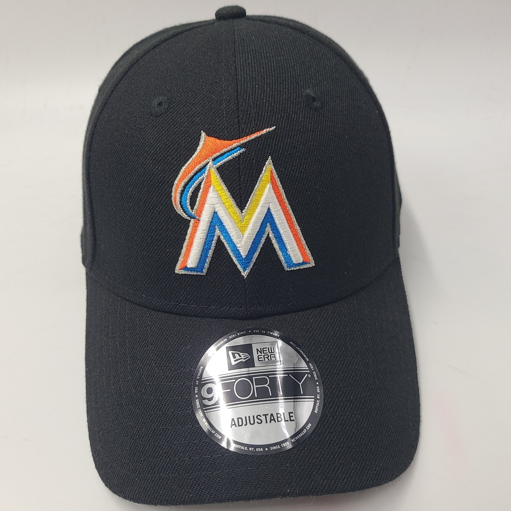 Miami Marlins Hat Adjustable New Era 9Forty Black MLB Baseball Logo Casual Men
